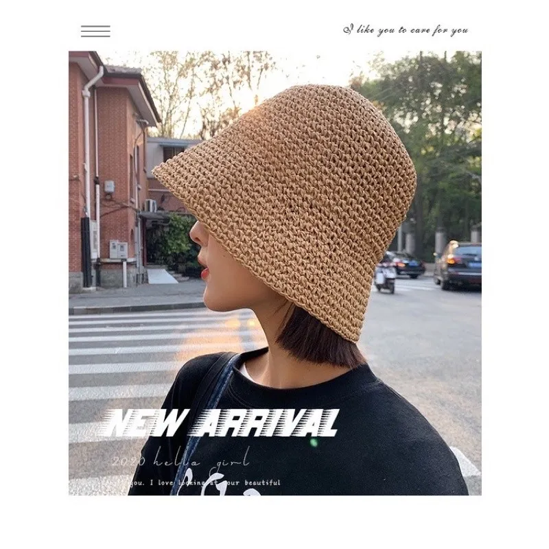 Straw Bucket Hat | Crochet Hats Import Korean Straw Hat Bucket Hat Rajut Jerami Di Jamin Bagus