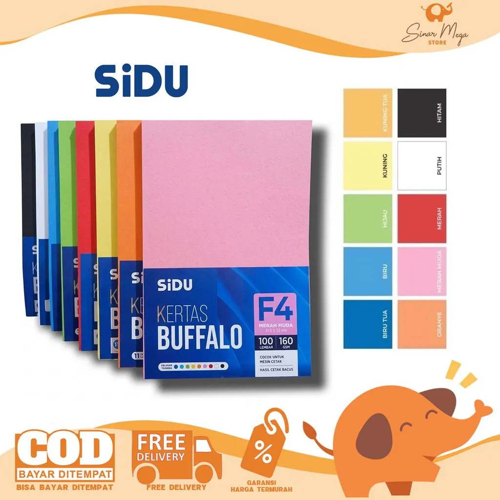 SIDU Kertas Buffalo F4 160gr DIJUAL PAK Isi 100 Lembar - Sampul Jilid Warna Sinar Dunia Murah