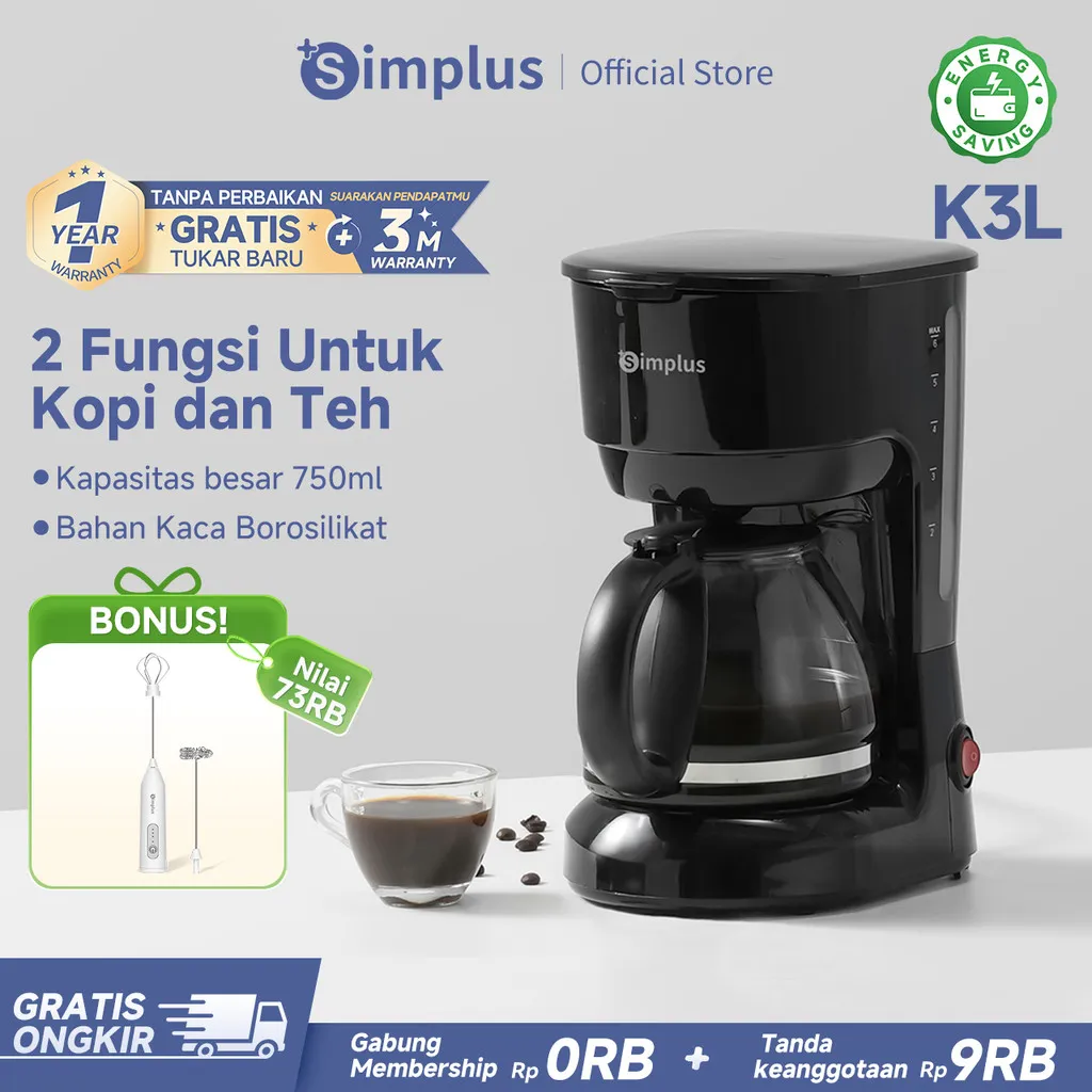 Simplus Coffee Maker Mesin Kopi Drip Rumahan Kapasitas Besar 750ml/1250ml Kaca Borosilikat Tinggi