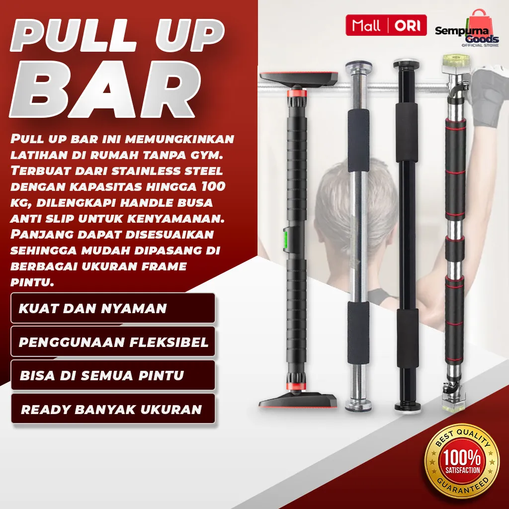 SempurnaGoods Pull Up Bar Door Chinning Pintu Home Gym Panjang Adjustable 62-100 Cm