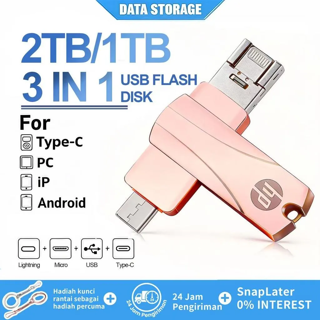 1TB 3 in 1 OTG Flash Drive Metal High Speed USB3.0 U Disk Pendrive for Android IP