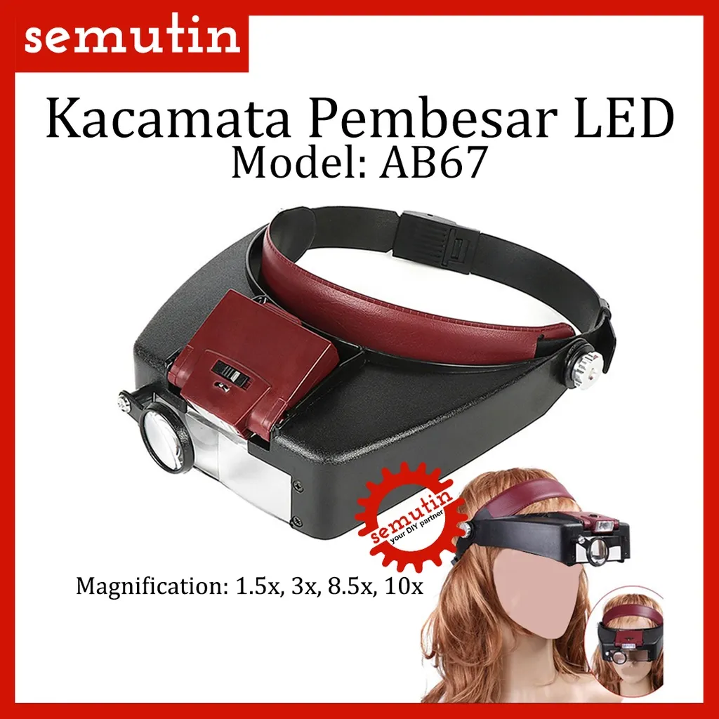 Kacamata Pembesar LED AB67 / Kaca Mata Servis / Lampu Reparasi / Eyelash Extension