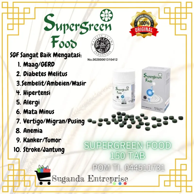 Supergreen Food SGF 150 Tablet Suplemen Chlorella Spirulina Obat Asam Lambung Maag Gerd Kronis Akut