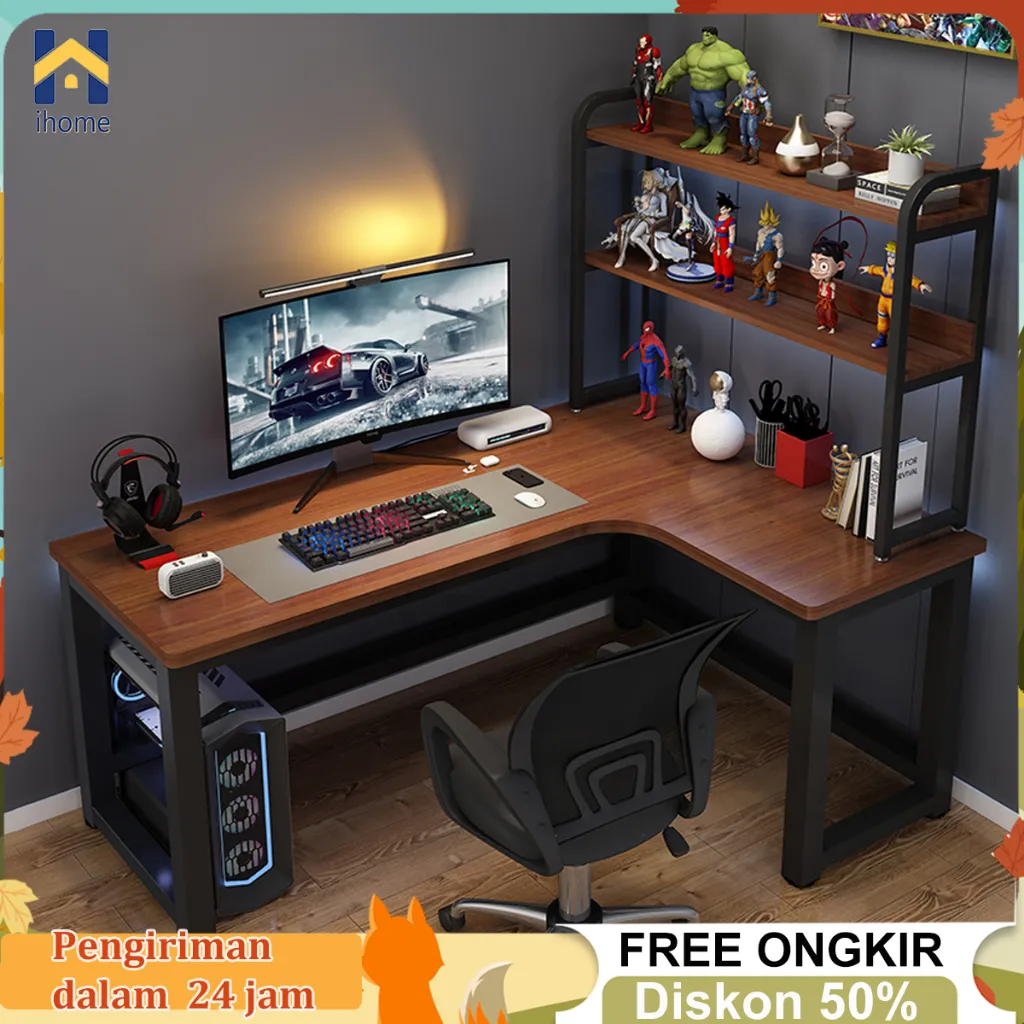 Meja Gaming Meja Komputer Meja Kantor Meja Belajar Murah Meja Kerja Karbon L Shaped Desk