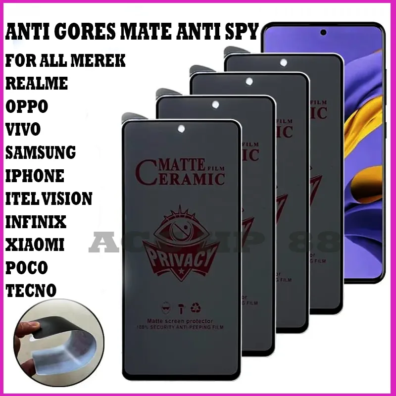 Acchp Tempered Glass Full Cover Anti Spy Privasi Matte / Glass Kaca High Quality Privacy Tempered Glass