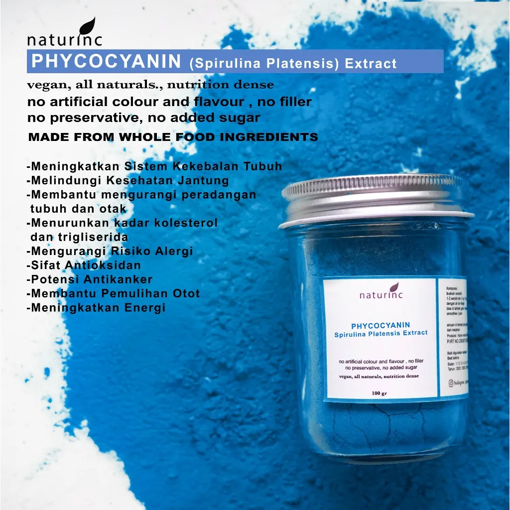NATURINC Blue Spirulina Powder Phycocyanin Powder Bubuk Spirulina Biru Chlorella Chlorophyl