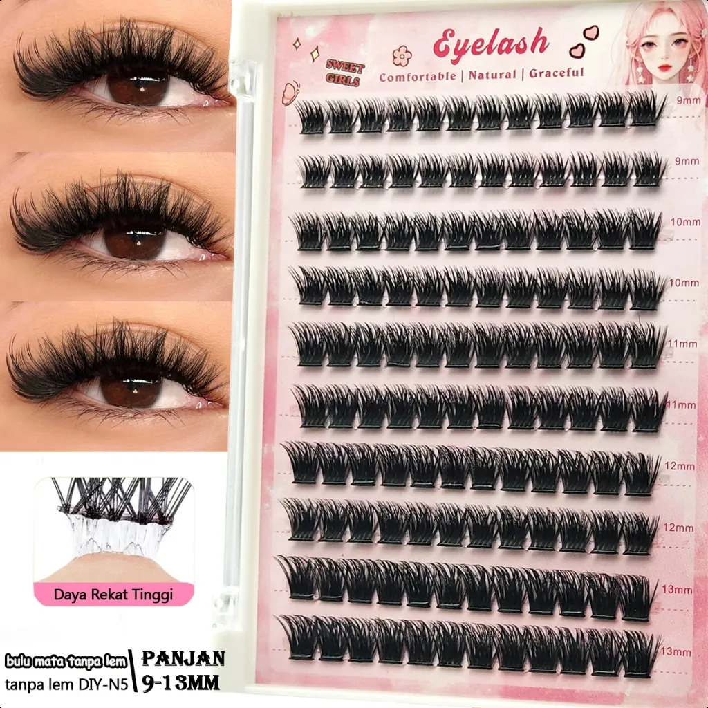 1 Kotak Bulu Mata Palsu 10 Baris N1/N3/N5 (9-13mm)Bulu Mata Tanpa Lem