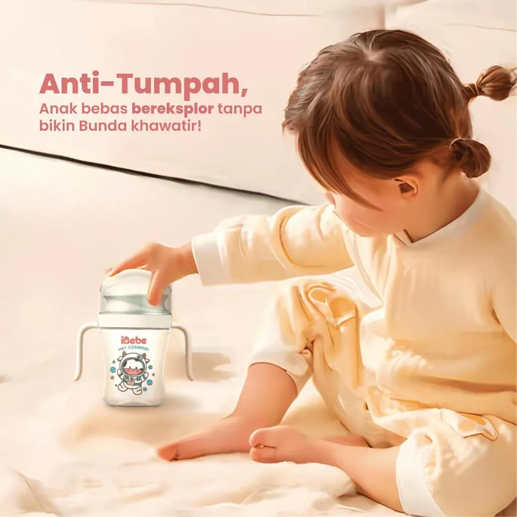 {USA tritan) ibebe 2in1 Training Cup Gelas Minum Sedotan MooMoo Anak 210ml Tritan Anti Tumpah with Handle Sippy Cup Anak Bayi 6 bulan