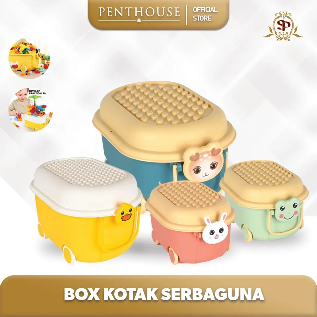 PENTHOUSE Kotak Penyimpanan Mainan Anak dengan Roda dan Penutup Lego Toy Storage Box Kotak Penyimpanan Serbaguna