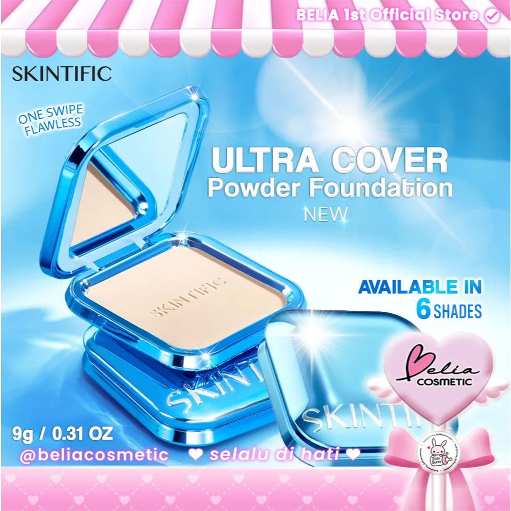 ❤ BELIA ❤ SKINTIFIC Ultra Cover Powder Foundation 9g | Two Way Cake Pressed Powder Matte Bedak Padat Compact Meratakan warna kulit