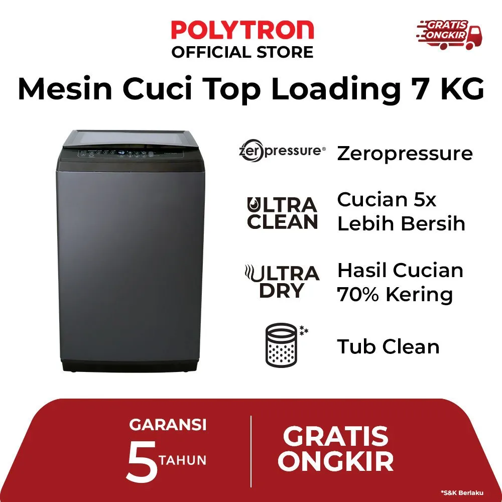 POLYTRON Mesin Cuci 1 Tabung Zeromatic Series Hijab 7 Kg - PAW 7029TY