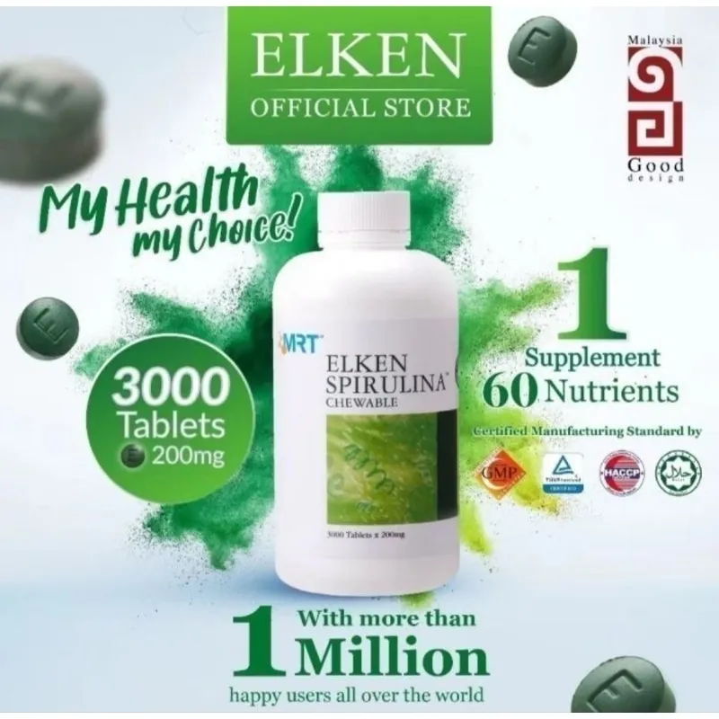 Elken Spirulina 3000 tablet Original 100% | Detox Racun Tubuh | Tingkatkan Imun | BPOM | Resmi