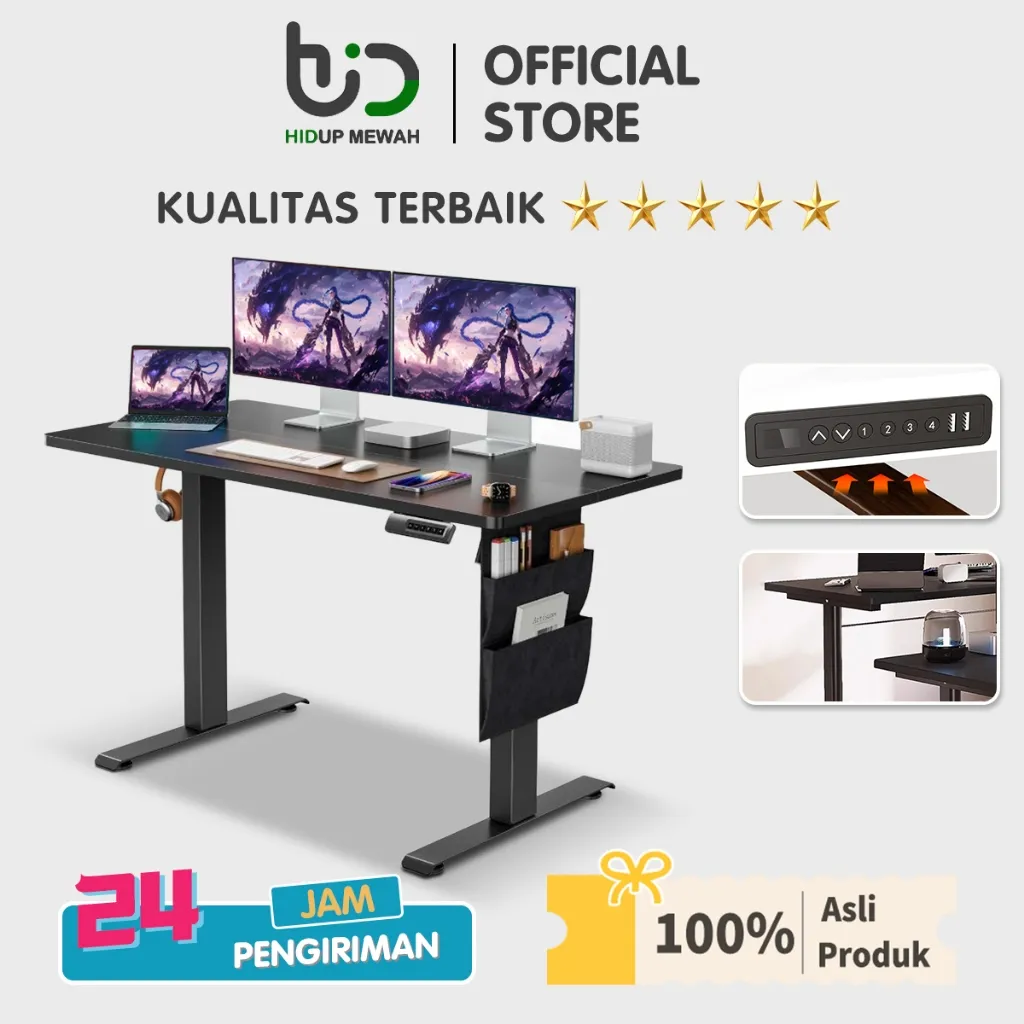 Hidup Mewah 120CM Penyesuaian Tinggi Otomatis / Kabel Ganda / Meja Belajar Kerja /Work Gaming Desk / Portable Adjustable Meja Electric