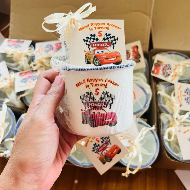 (CETAK DECAL) Souvenir / Hampers Ulang Tahun Anak PAUD dan TK Gelas Enamel 7 cm BEBAS CUSTOM