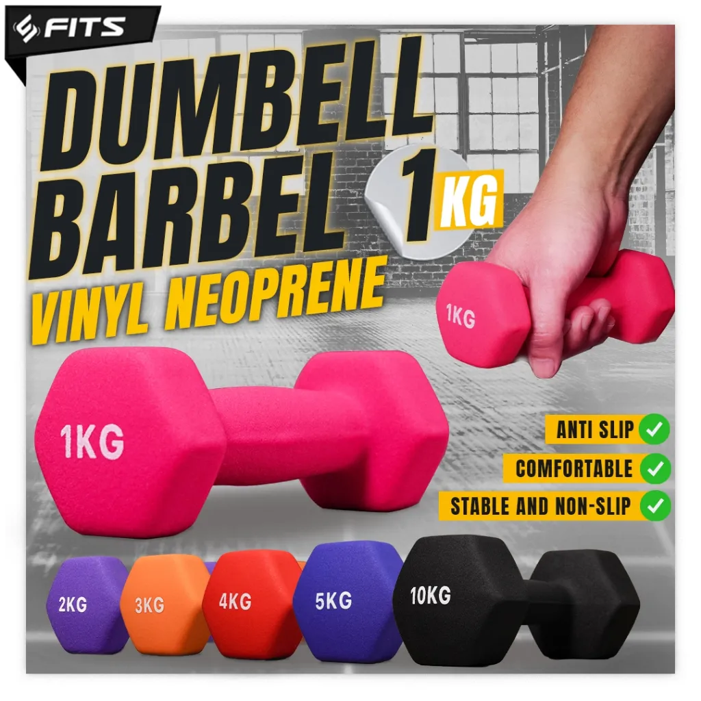 FITS Dumbell Barbel Vinyl Neoprene Non Slip Mini Gym & Fitness 1 - 5Kg