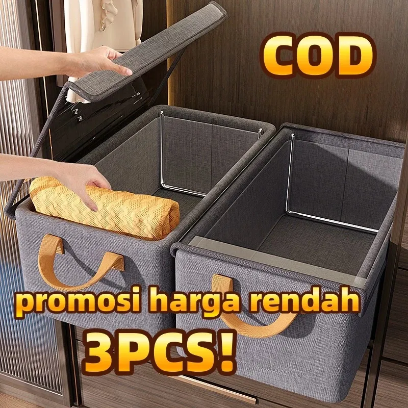 Kotak penyimpanan mainan/pakaian dalam/pakaian rangka baja lipat kationik, anti debu dan tahan air