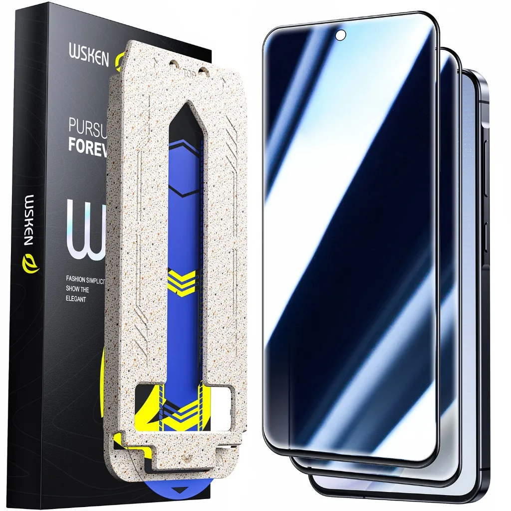 WSKEN Tempered Glass Samsung A55-A56 A57 S24FE Perlindungan layar penuh HD/anti-snoop dengan alat instalasi penyelarasan otomatis Tidak ada gelembung