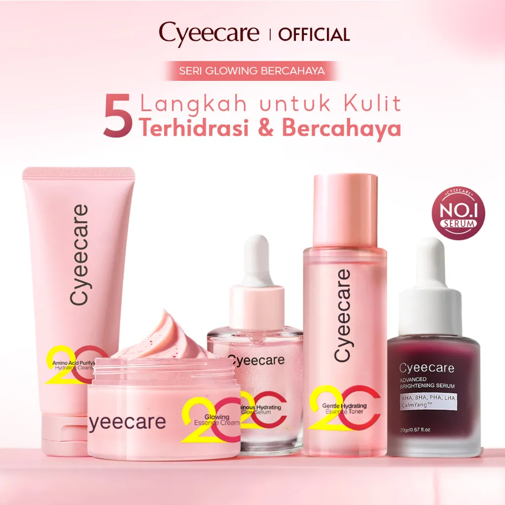 Cyeecare 5PCS Set Skincare Paket Brightening Moisturizer Facial Wash, Toner, Serum, Cream Paket Skincare