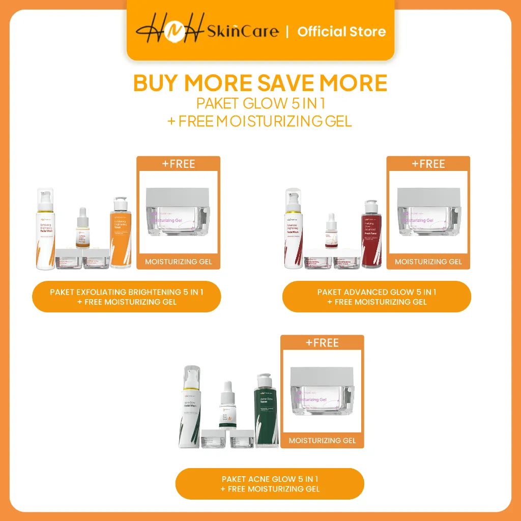 HNH Skincare - Variasi Paket Flek, Brightening, Acne 5 in 1 free Moisturizing Gel