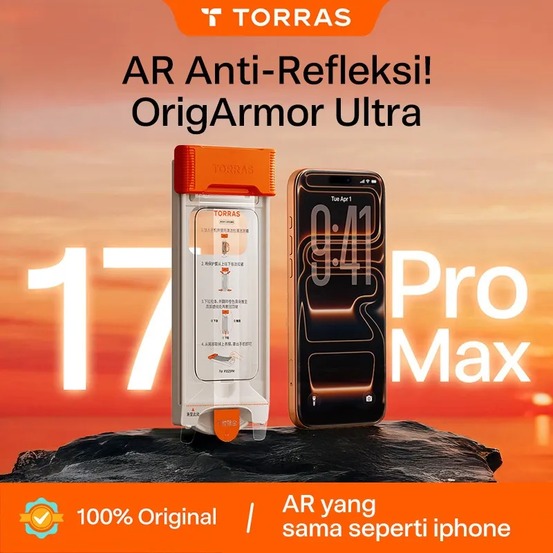 TORRAS 3D AR OrigArmor tempered glass r iphone 17/16/15 Pro Max Clear tempered glass Full Cove Pinggiran Melengkung 3D