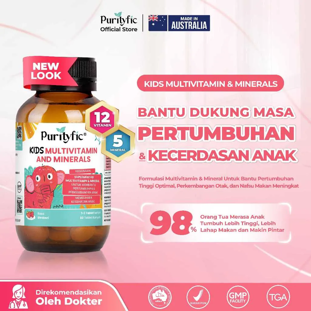 Purityfic Kids Multivitamin & Minerals – Multivitamin Anak Halal 60 Tablet Hisap