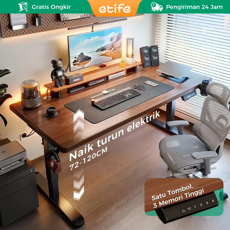 E-TIFE Meja Kerja Elektrik Adjustable Standing Desk Meja Belajar Meja Komputer Kantor Meja Gaming