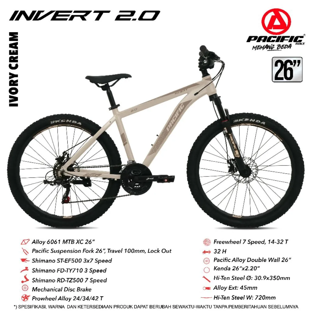 SEPEDA GUNUNG MTB PACIFIC 26 27.5 INCH MTB PACIFIC INVERT 2.0 FRAME ALLOY / VIGILON 2.0 FRAME ALLOY