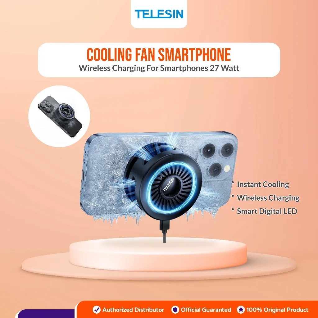 Telesin Cooling Fan Smartphone Wireless Charging Kipas Pendingin Handphone 27 Watt Magnetic - P9-MPR-01-P