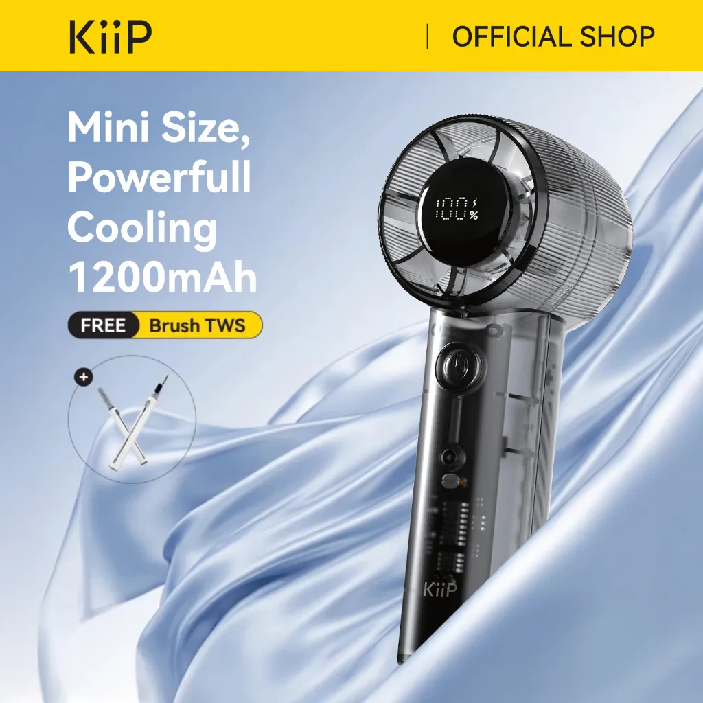 KiiP Fan07 Transparant Portable Fan High-speed Kipas Angin Mini Turbo 5Speed Kipas Genggam Smart LED Display