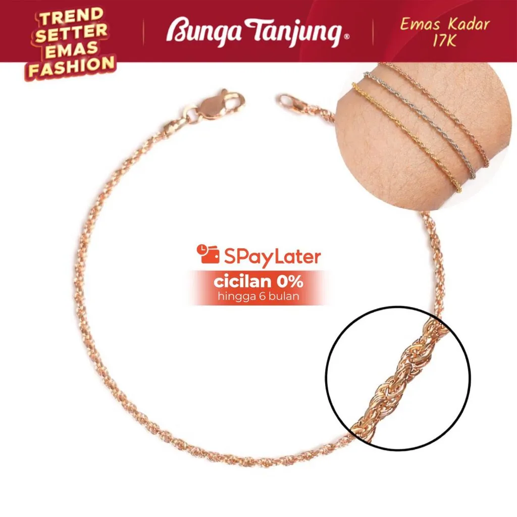 GELANG CLASSIC KOREA TWIST SUPER RINGAN - EMAS 17K - BUNGA TANJUNG GOLD