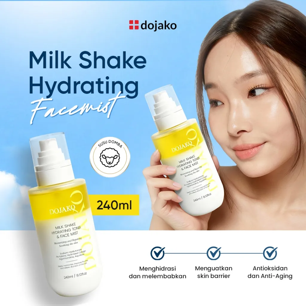 DOJAKO Hydrating Face Mist Toner Moist Glow Setting Spray Melembapkan Wajah Milk Shake Skincare
