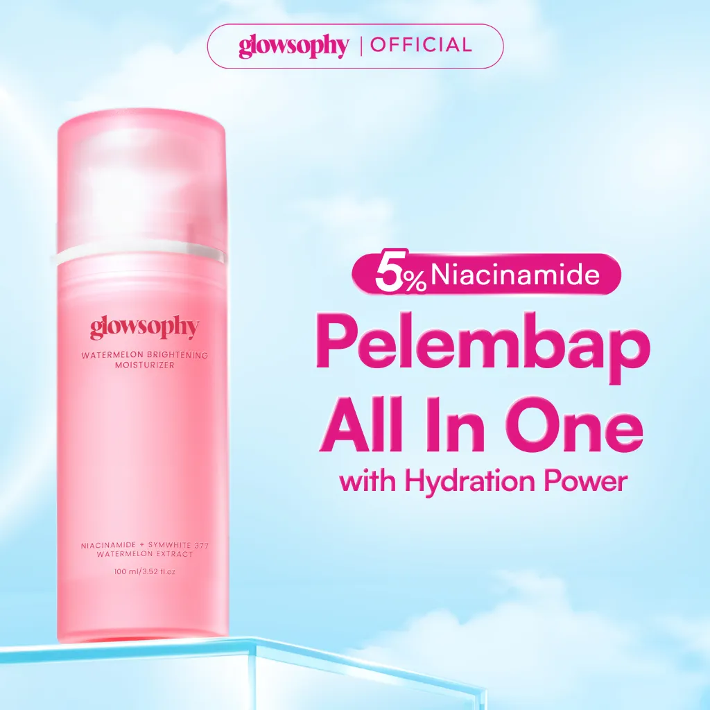 Glowsophy Watermelon Brightening Moisturizer Gel 100ml - Pelembab Wajah Ringan Mencerahkan Kulit dan Meratakan Warna Kulit Kusam Krim Siang dan Malam Perawatan Kulit Ekstrak Watermelon Pelembab Esensi Wajah Perawatan Kulit Pembersih