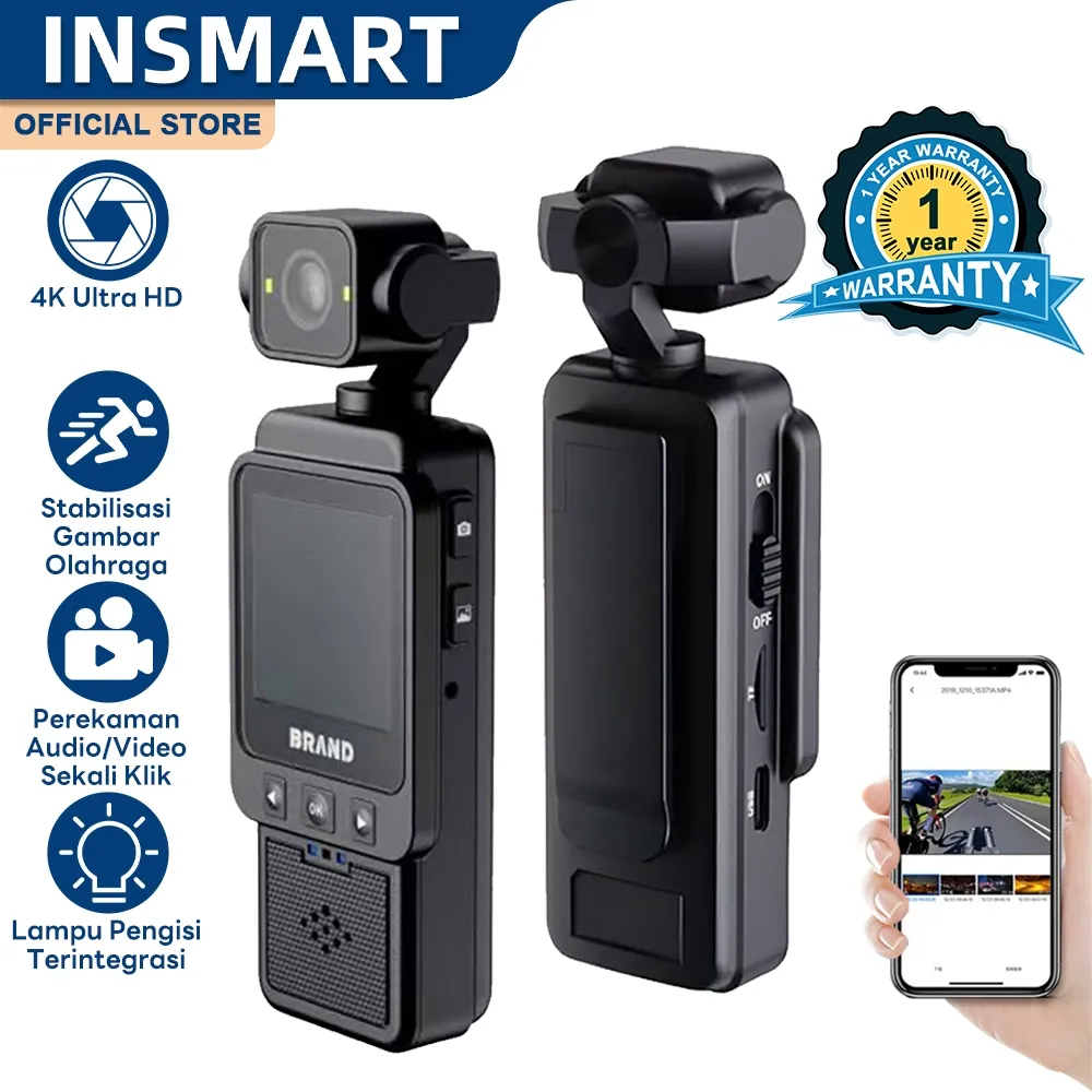 INSMART Kamera Aksi Definisi Tinggi, Perekam Yang Dikenakan Di Dada, Perekam Video Luar Ruangan Untuk Pengambilan Gambar Vlog Bersepeda