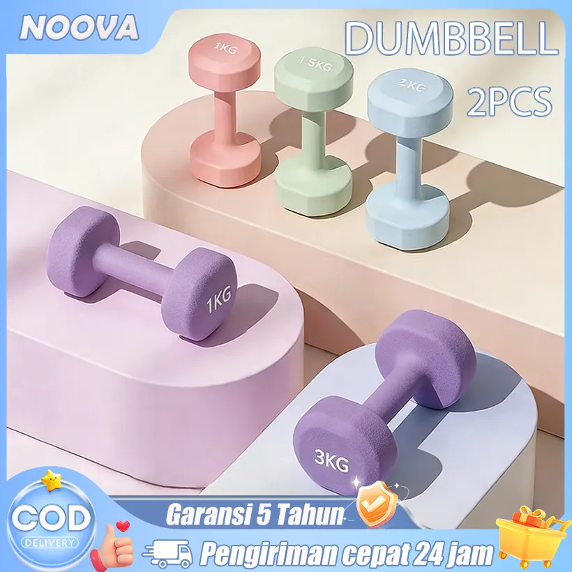 NOOVA Dumbbell Barbel Vinyl Matte Anti Slip 1kg 2kg 3kg - Fitness Rumahan Senam Yoga Pilates Berkualitas Murah