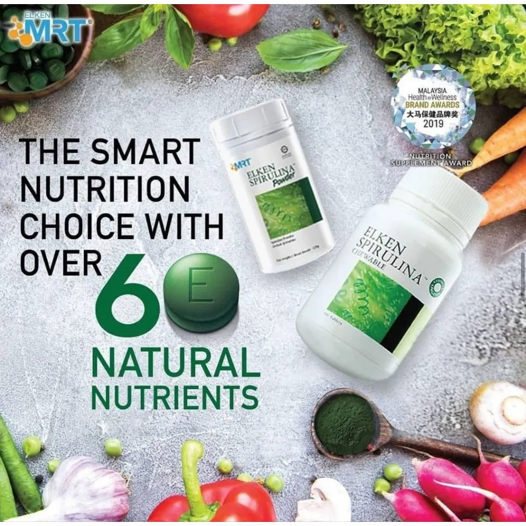 Elken spirulina 650 tablet suplemen kesehatan HALAL ORIGINAL