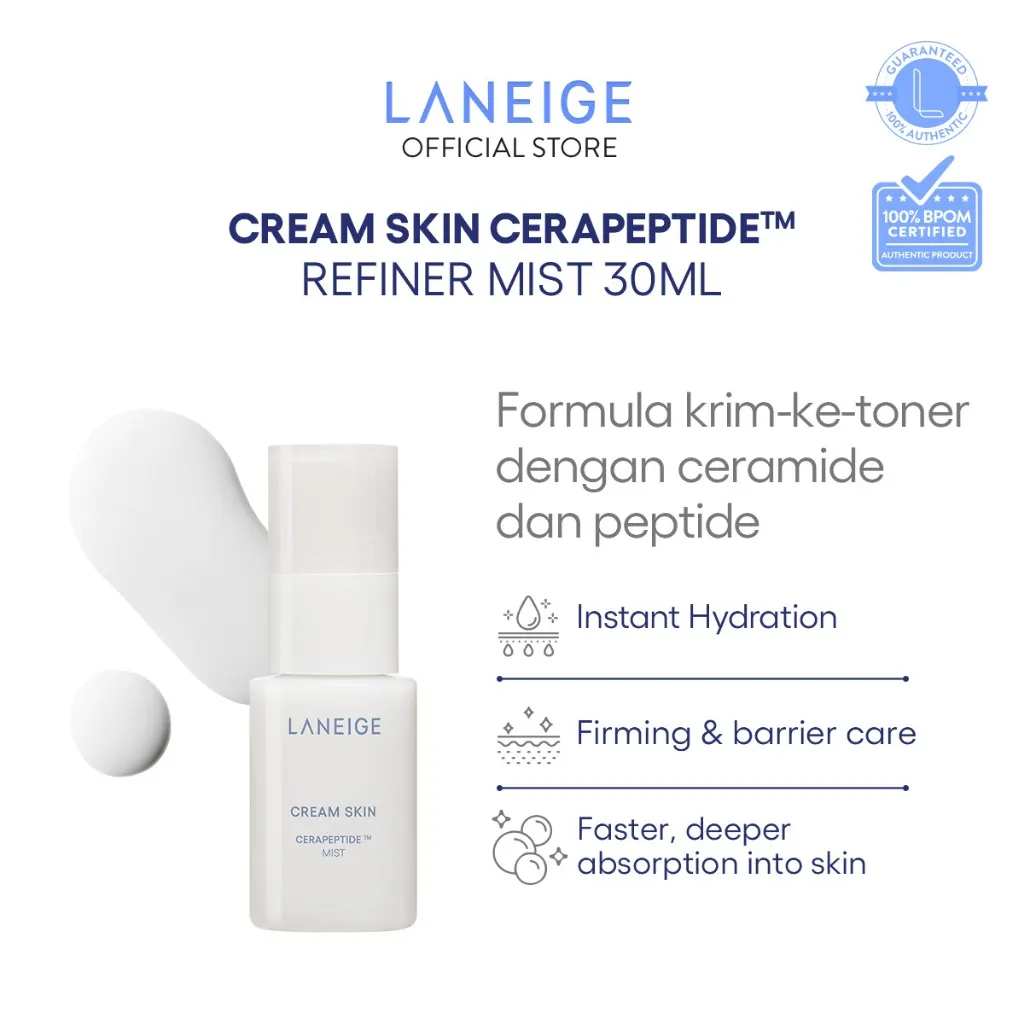 LANEIGE Cream Skin Cerapeptide™ Mist 30 mL - Deep Hydration Milky Toner, Untuk Kulit Kering-Sensitif, Perbaikan Skin Barrier