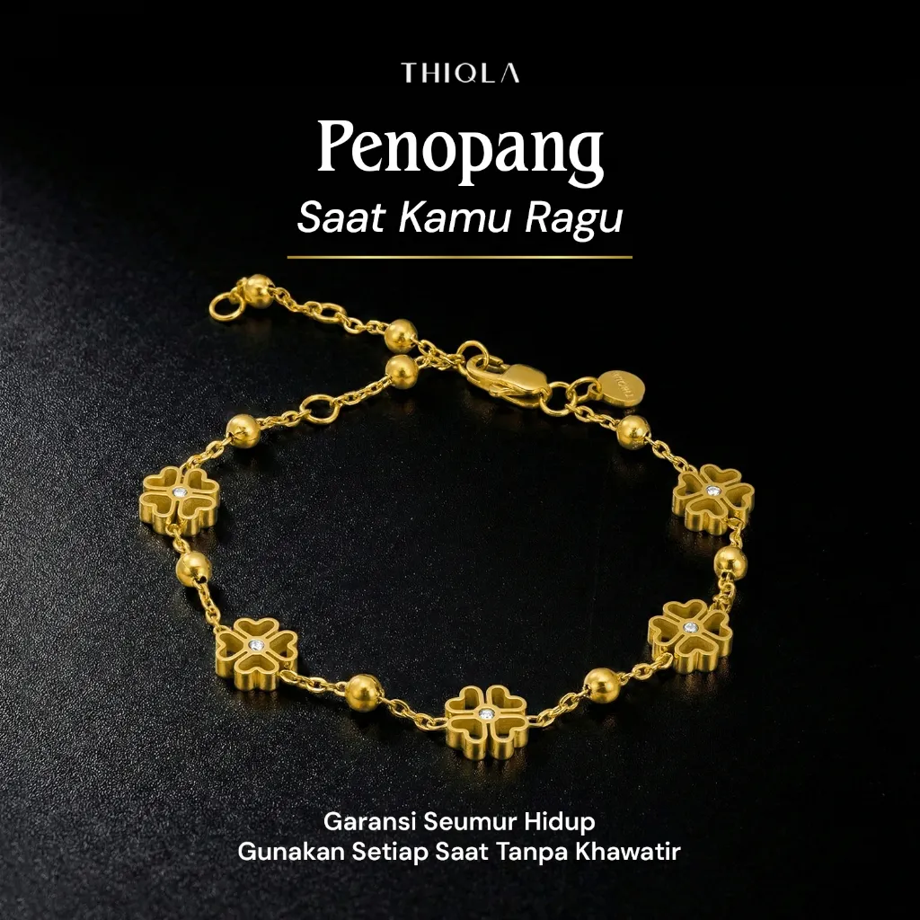 THIQLA - Gelang Bunga Clover ZAHRA - Gelang Adjustable Wanita - Gelang Clover Daun Mirip Gelang Titanium Wanita Anti Karat