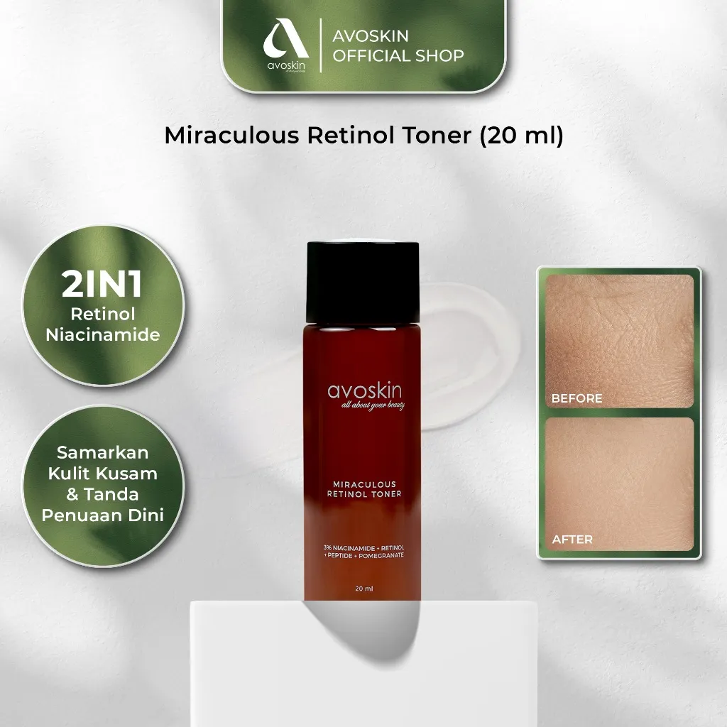 Travel Toner Avoskin Miraculous Retinol 20ml-Best 2 in 1 Retinol Niacinamide - Anti Aging & Samarkan Kerutan