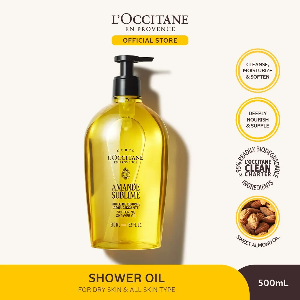 L'Occitane Amande Sublime Softening Shower Oil 500ml -  Shower Oil Sabun Mandi Cair Membersihkan Melembabkan Kulit