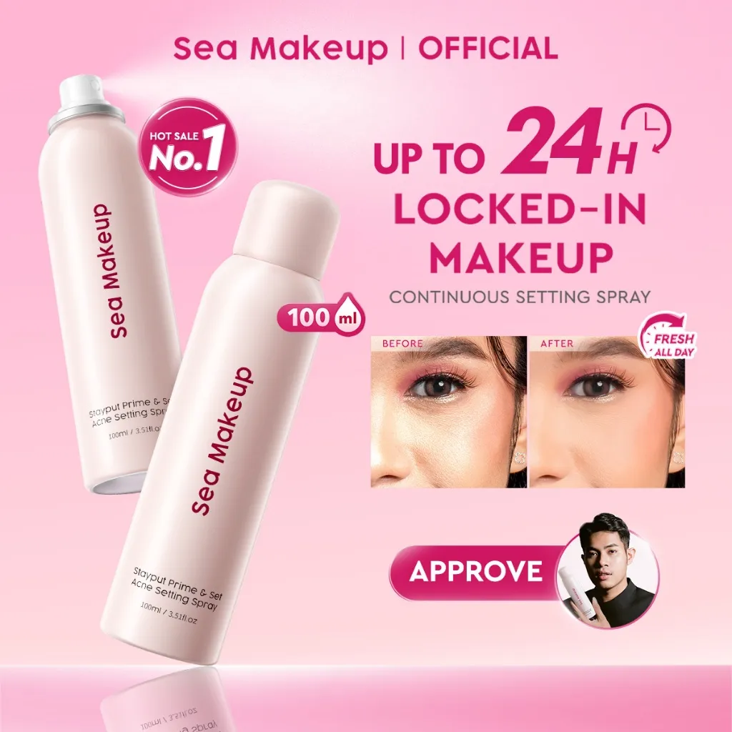 Sea Makeup Stayput Prime & Set Continuous Setting Spray - Longlasting makeup 24 jam flawless velvet finish fine mist spray primer matte makeup kosmetik wajah tahan lama oil control Makeup Anti-Longsor
