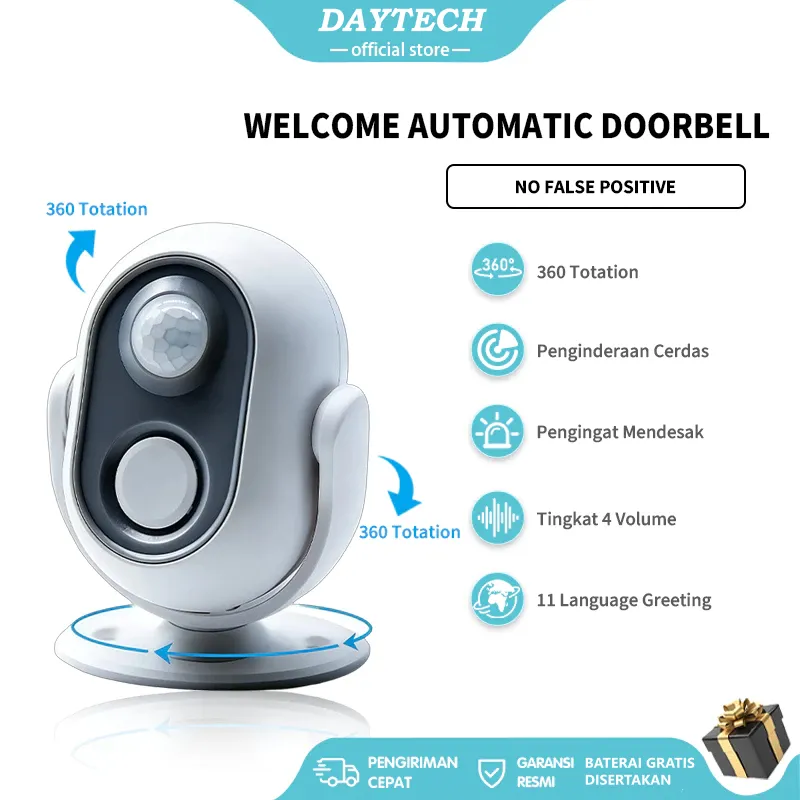Daytech Alarm Anti Maling Welcome Automatic Doorbell Alarm Bell Home Shope Supermarket Infrared Motion Sensor Induction Alarm Sensor Gerak Otomatis Bel Sensor Pintu Masuk Toko