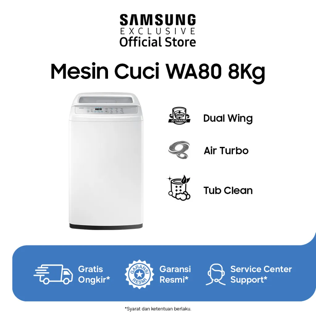 Samsung Mesin Cuci Top Loading 8Kg | Eco Tub Clean | WA80H4200SW/SE