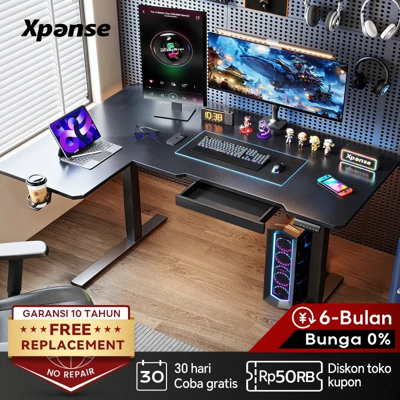 Xpanse L-Shape Electric Desk Meja Kerja Elektrik Meja Kompute Meja Belajar Adjustable Gaming Desk