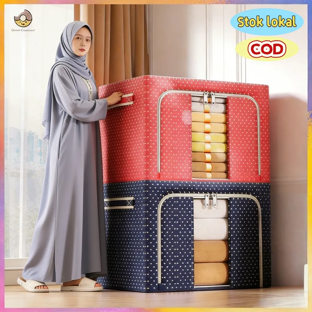[Stok Lokal] lipat Storage Box serbaguna tempat penyimpanan baju kotak penyimpanan mainan tahan air dan tahan lembab box frame baja ritsleting lapis ganda besar