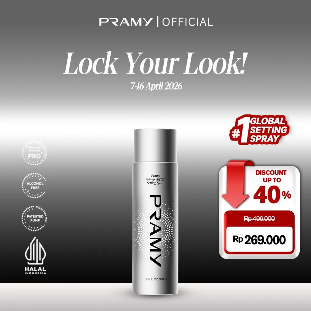 [NEW LAUNCH] Pramy Moisturizing Make Up Artist Setting Spray 100 ml | Long Lasting Makeup Hingga 36 Jam | Moisturizing Flawless | Micro Fine Mist |  Melembabkan Kulit dan Mengontrol Minyak Berlebih