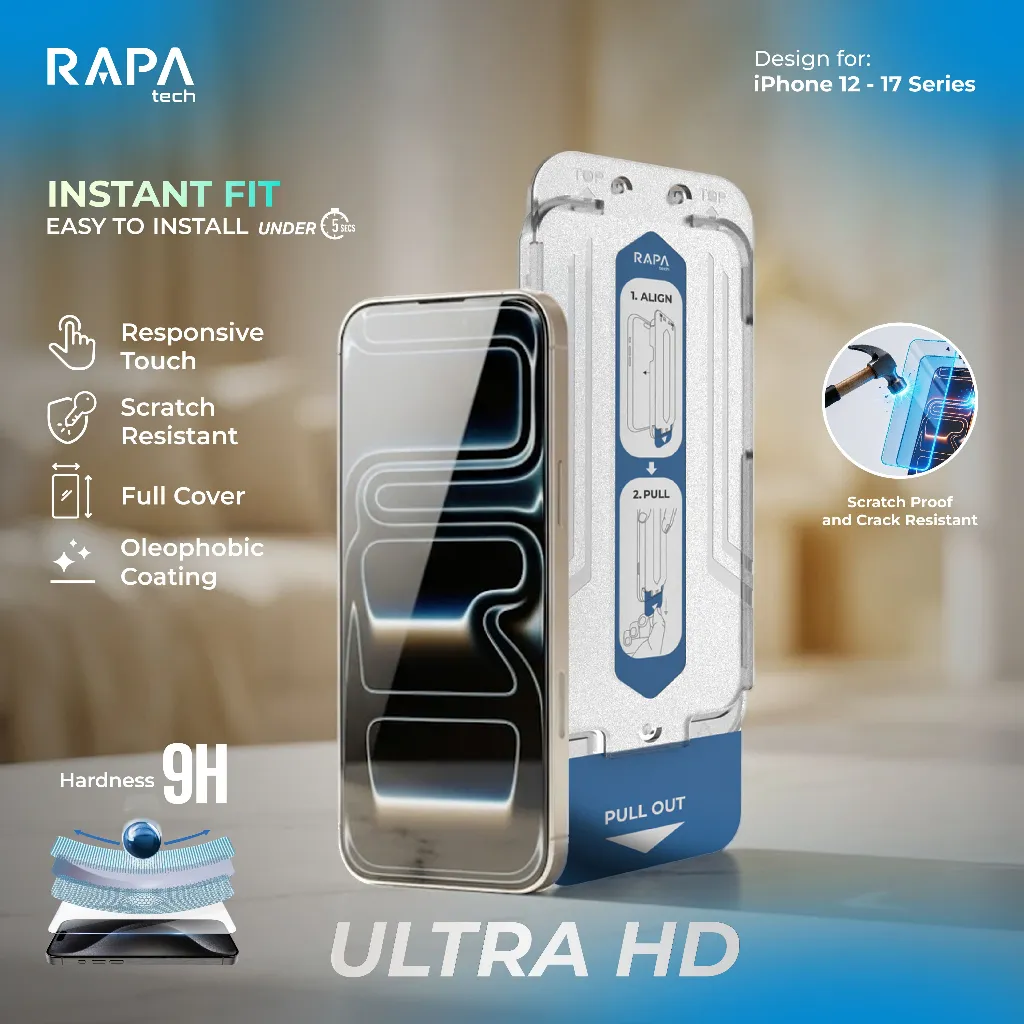 RAPA tech Premium Tempered Glass for iPhone 17/ 16/ 15/ 14/ 13/ 12/ 11/ XR/ 16+/15+/17 Air/ 17 Pro/ 16 Pro/ 15 Pro /13 Pro /12 Pro / 17PM /16 PM / 15 PM- Instant Fit Easy Fit Premium Screen Protector Clear Privacy Easy Installation 9H Protection-20