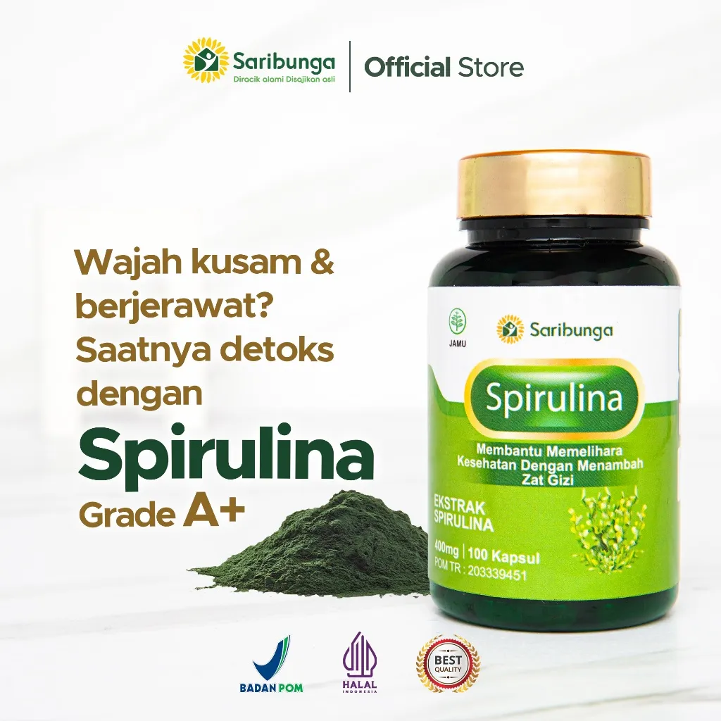 SARIBUNGA SPIRULINA 400gram 2in1 Kapsul Grade A+ - Spirulina Masker Wajah Ori & Spirulina Superfood