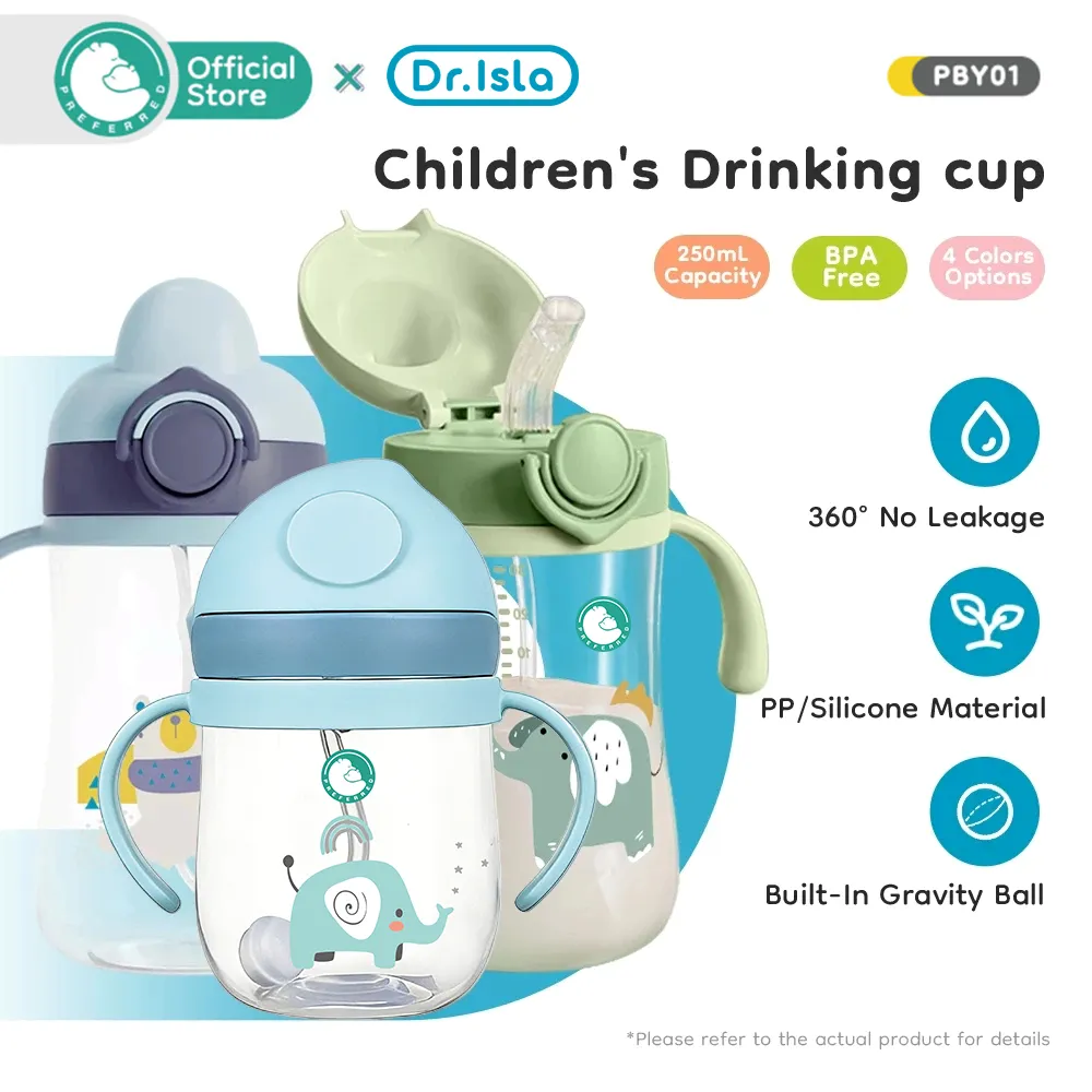 PREFERRED & Dr.isla Botol Minum Bayi/botol minum anak/Botol Bayi 250Ml Karakter Kartun Lucu Cangkir Air/Botol Air Bayi Anak Jerami Botol Air BY01