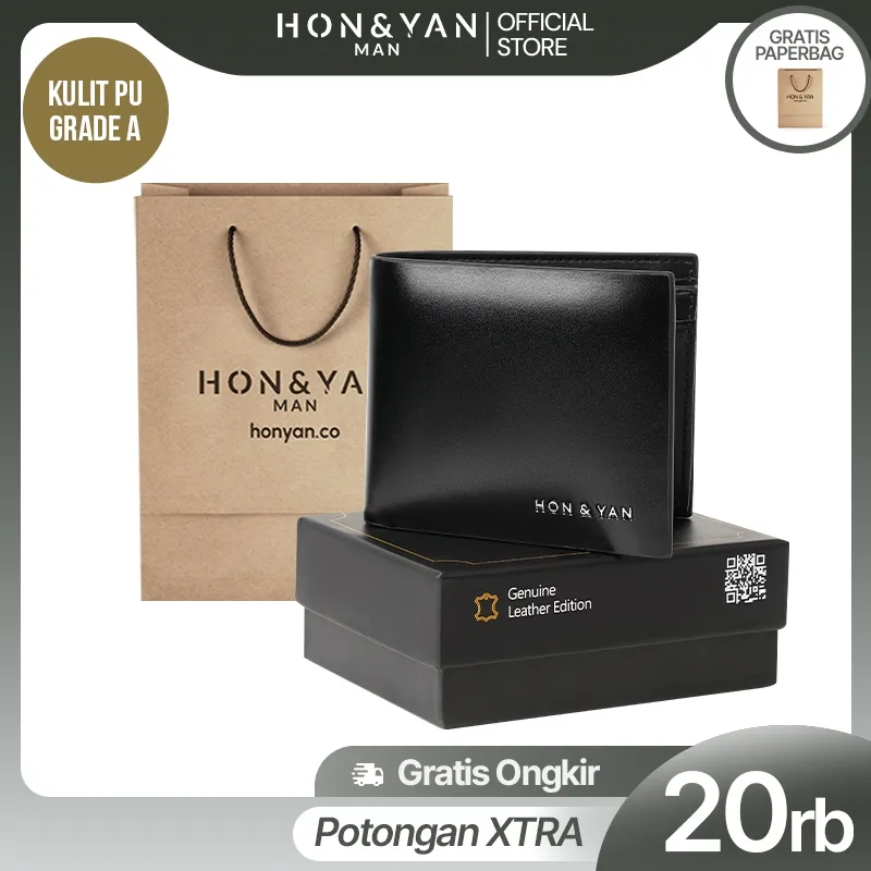 [SPECIAL PRICE] HONYAN MAN Dompet Lipat Pria Kulit Sapi Asli Premium Calvin Short Wallet Hitam/coffee