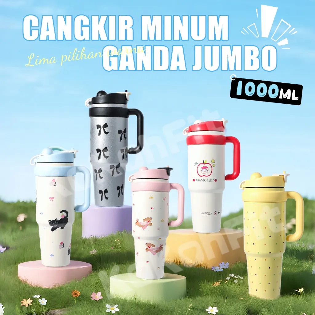COD tumbler Stainless Vacuum 1000ml Portable Thermos Botol minum besar/aesthetic/anak laki laki